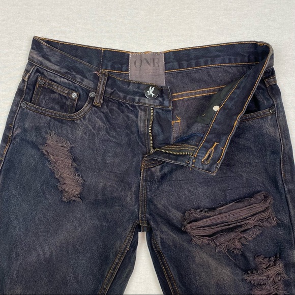 One Teaspoon Awesome Baggies Distressed Relaxed Skinny Ankle Dark Wash Jeans - Picture 7 of 13